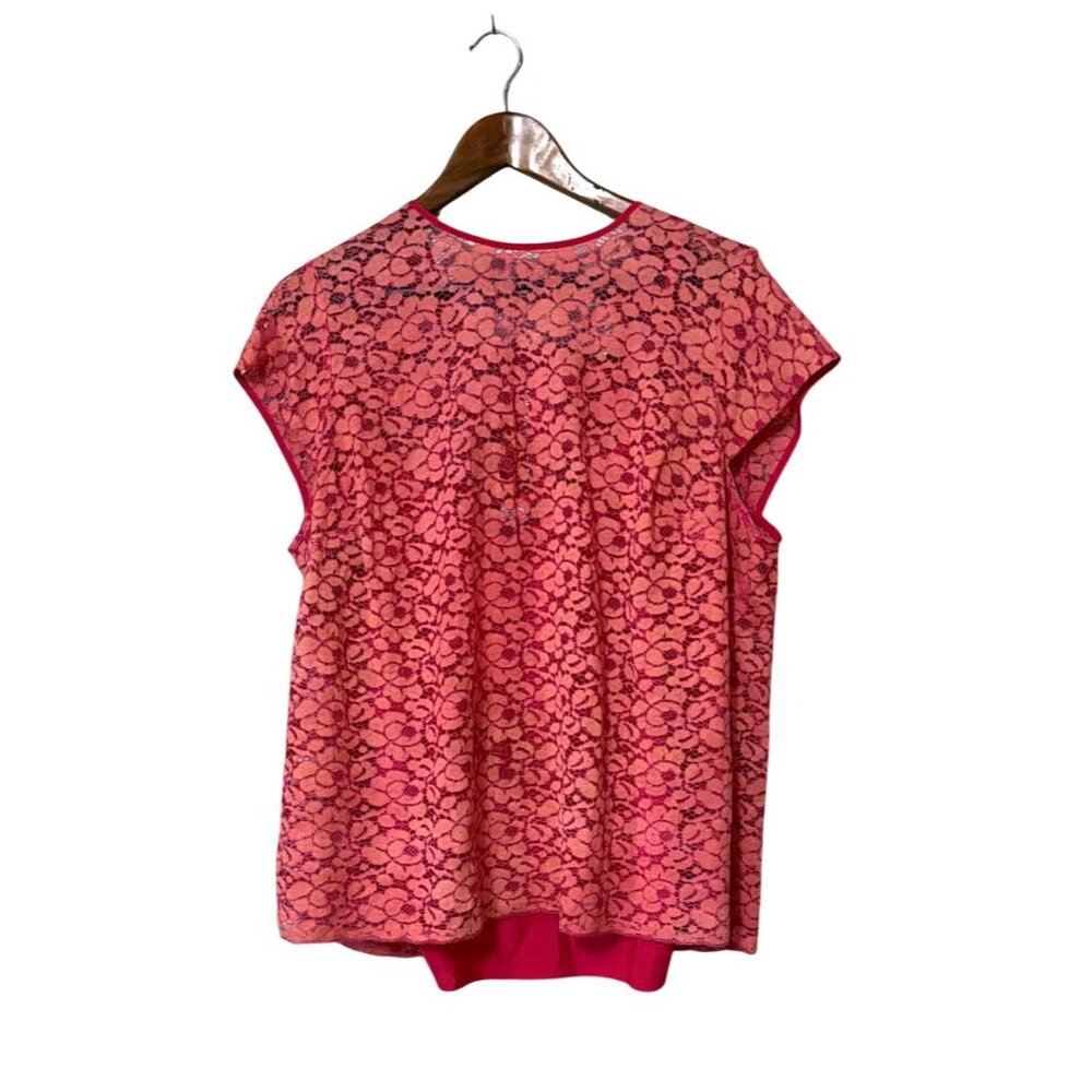 Liz Claiborne Womens Pink Lace Overlay Top With Back Zipper Accent Size 2X
